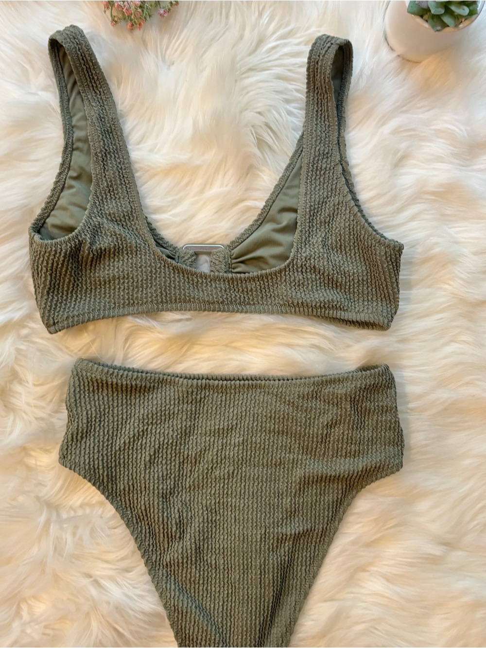 Aerie Shimmery Crinkle Olive Bikini Set - Picture 4 of 4